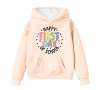 Girls Hoodies Long Sleeve Sweatshirt Hooded Pullover Happy First Day of School Letter Printed Top Back to School Clothes Tops Warm Oversized Hoodie Breathable Childrens Costume Beige 10-11 Years