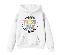Girls Hoodies Long Sleeve Sweatshirt Hooded Pullover Happy First Day of School Letter Printed Top Back to School Clothes Tops Warm Oversized Hoodie Breathable Childrens Costume White 10-11 Years