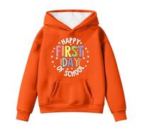 Girls Hoodies Long Sleeve Sweatshirt Hooded Pullover Happy First Day of School Letter Printed Top Back to School Clothes Tops Warm Oversized Hoodie Breathable Childrens Costume Orange 10-11 Years