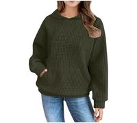 Girls Hoodies Pullover Tops With Pocket Round Neck Long Sleeve Solid Colour Casual Things For Teenage Girls Army Green