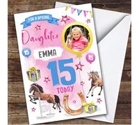 Girl's Horse Riding Animal Lover Photo Daughter 15th Birthday Personalised Card - Personalised Birthday Greeting Card For Kids, Custom Birthday Card