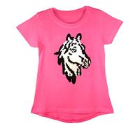 Girls Horse T-Shirt Brush Changing Sequin Short Sleeve Tee Top Colour: Coral Horse - Size: 9-10 Years
