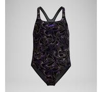 Girls Hyperboom Medalist Allover Print Swimsuit Black/Peach - 5-6 Bright Peach 5-6