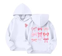 Girls’ “I’m Just A Girl” Bow Graphic Hoodie, Cute Long Sleeve Pullover with Hood & Kangaroo Pocket, Soft Casual Sweatshirt for Girls Age 3-14 White