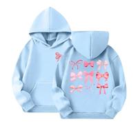 Girls’ “I’m Just A Girl” Bow Graphic Hoodie, Cute Long Sleeve Pullover with Hood & Kangaroo Pocket, Soft Casual Sweatshirt for Girls Age 3-14 Sky Blue