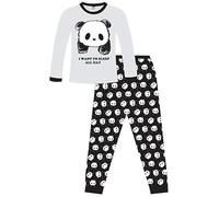 Girls I want to Sleep all Day Panda Long Pyjamas Black and White Kids Pjs (14-15 Years)