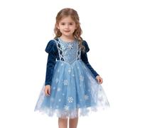 Girls Ice Princess Long Sleeve Dress, Elsa Costume Skirt, Skyblue, Pure Cotton Lining (130)