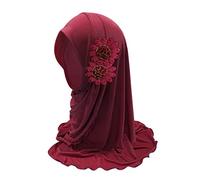 Girls Ice Silk Muslim Khimar Hijab Headscarf Flower Arab Scarf Shawls Stretch Turban Neck Wrap Islamic Head Wrap for Age 2-7 Years Girls
