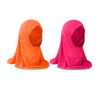 Girls Ice Silk Muslim Khimar Hijab Headscarf Flower Arab Scarf Shawls Stretch Turban Neck Wrap Islamic Head Wrap for Age 2-7 Years Girls (Style 6-Orange+Hot Pink)