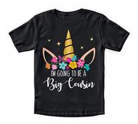 Girls I'm Going to Be A Big Cousin Unicorn T Shirt - Slogan Baby Announcement Promoted to Big Cousin Her - Cute Big Cuz Tee, 5-6 Years, Black
