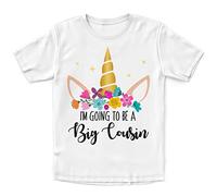Girls I'm Going to Be A Big Cousin Unicorn T Shirt - Slogan Baby Announcement Promoted to Big Cousin Her - Cute Big Cuz Tee, 1-2 Years, White
