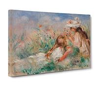 Girls In The Grass By Pierre-Auguste Renoir Canvas Print | Gallery Wrapped 30mm Frame Wall Art | 30x20 inches | Ready to Hang | Impressionist Picture | Living Room Bedroom Lounge Office