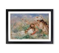 Girls in The Grass by Pierre-Auguste Renoir Framed Print | A2 Black Framed Wall Art | Ready to Hang | Modern Nature Picture | Living Room Bedroom Lounge Office