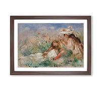 Girls in The Grass by Pierre-Auguste Renoir Framed Print | A2 Walnut Framed Wall Art | Ready to Hang | Modern Nature Picture | Living Room Bedroom Lounge Office