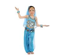 Girl's Indian Cute Dance Costume Children's Dance Show Belly Dance Sequin Mesh Set/G Sky Blue