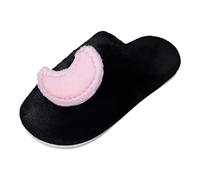 Girls' Indoor Slippers with Star Moon Pattern, Soft Plush Upper & Non-Slip TPR Sole, Cute House Shoes for Home Bedroom Wear, Toddler to Teen (Black, 7)