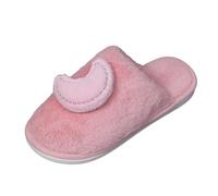 Girls' Indoor Slippers with Star Moon Pattern, Soft Plush Upper & Non-Slip TPR Sole, Cute House Shoes for Home Bedroom Wear, Toddler to Teen (6) Pink