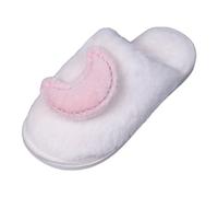 Girls' Indoor Slippers with Star Moon Pattern, Soft Plush Upper & Non-Slip TPR Sole, Cute House Shoes for Home Bedroom Wear, Toddler to Teen (White, 4)