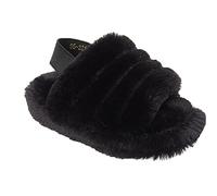 Girls Infant Toddler Babies Fluffy Slippers Mules Furry Open Toe Slingback Indoor House Lounge Bedroom Home Fur Shoes Sandals Size Black