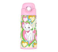 Girls Insulated Water Bottle with Covered Pop-Up Straw,500 Ml Kids Cups with Stainless Steel Leak Proof for School Pink（Cat）