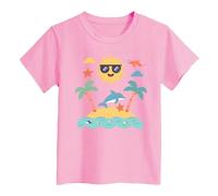 Girls Island Print T Shirt Comfortable Casual Top for Kids Beach Holiday Summer Daily Wear Soft Breathable Tee (4-5 Years)