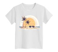 Girls Island Print T Shirt Comfortable Casual Top for Kids Beach Vacation Summer Daily Wear Soft Breathable Tee (White-c, 8-9 Years)