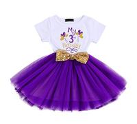 Girls It's My 1st/2nd/3rd Birthday Cake Smash Clothes Set Shinny Printed Sequin Bowknot Tutu Bowknot Dress Toddler Infant Baptism Christening Pageant Party Outfits Ball Purple(3 Years) 3Years