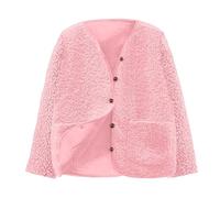 Girls' Jacket Button Up Fuzzy Sherpa Fleece Jackets, Kids Outerwear Fall Fuzzy Peacoat Plush Teddy Coat Winter School Coats Warm Soft Outfits with Pockets Pink 8 Years