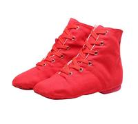 Girls Jazz Dance Shoes Canvas Lace Up Ballet Flats Ankle Boots, Low Cut Modern Gymnastic Ballerina Dance Slippers Character Shoes Dancing Yoga Fitness Red Size 13