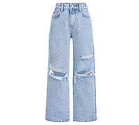 Girls Jeans Wide Leg Baggy Denim Pants High Elastic Waisted Cute Ripped Trousers Casual Tween Kids Streetwear 7 12Y Summer Straight Bottom Trendy Clothes (Light Blue, 10-11 Years)