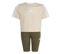 Adidas Train Essentials 3 Stripes Tee Set Beige,Green 9-10 Years Girls