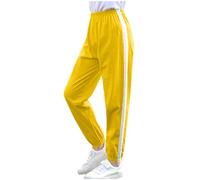 Girls Joggers Striped High Waisted Cuffed Ankles Football Training Tracksuit Cotton Elasticated Waist Baggy Sweatpants Pants Jogging Summer Lounge Jog Sports Gym Wear 3-12 Years Yellow 4 Years
