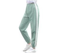 Girls Joggers Striped High Waisted Cuffed Ankles Football Training Tracksuit Cotton Elasticated Waist Baggy Sweatpants Pants Jogging Summer Lounge Jog Sports Gym Wear 3-12 Years Green 5 Years