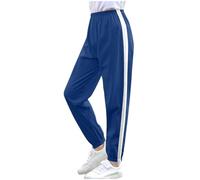 Girls Joggers Striped High Waisted Cuffed Ankles Football Training Tracksuit Cotton Elasticated Waist Baggy Sweatpants Pants Jogging Summer Lounge Jog Sports Gym Wear 3-12 Years Dark Blue 5 Years