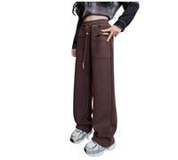 Girls Jogging Trousers Baggy Cargo Parachute Hip Hop Trouser with Pockets for Kids Cotton Pattern Sweatpants Bootcut Retro Style Comfortable Fit Coffee