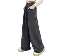 Girls Jogging Trousers Y2K Vintage Joggers Cotton Baggy Pants Match with School Uniform Ribbed Strtetch Fabric Elasticated Jogger for Streetwear Dance Comfortable Fit Black