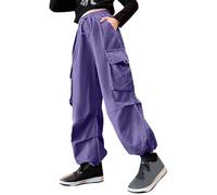 Girls Jogging Trousers Y2K Vintage Joggers Hip Hop Trouser with Pockets for Kids School Uniform Elasticated Jogger Streetwear Dance Children Loose Straight Pants Purple