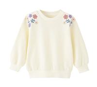 Girls Jumper Embroidery Flower Sweatshirt Long Sleeve Cotton Top Butterfly Crewneck Pullover Toddler Clothes, Beige 3 Years