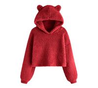 Girls Jumpers Long Sleeve Hooded Fleece Sweatshirt Soft Comfy Solid Color Pullover Cosy Wearable Casual Loose Girls Tops for Children Teen Red