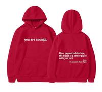 Girls Jumpers You are Enough Graphic Hoodies Dear Person Behind Me Sweatshirt Women UK Fleece Pullover Casual Comfy Hooded Tops Warm Sweatshirts Smart Gym Jumpers Holiday Camping Activewear Red