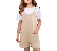 Girls Jumpsuit Spring Summer Autumn Sleeveless Casual Jumpsuit Spaghetti Strap Shorts with Pocket Jumpsuit 1yr Old Baby Girl Clothes (Khaki, 5-6 Years)