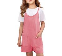 Girls Jumpsuit Spring Summer Autumn Sleeveless Casual Jumpsuit Spaghetti Strap Shorts with Pocket Jumpsuit 1yr Old Baby Girl Clothes (Watermelon Red, 3-4 Years)