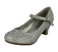GIRLS SPOT ON DIAMANTE KITTEN HEEL PARTY WEDDING BOOK DAY SHOES SPARKLY H3R046