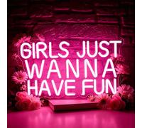 Girls Just Wanna Have Fun Neon Sign Pink Room Decor LED Neon Signs Wall Decor For Bedroom Bachelorette Party Teen Girls Room With Dimmable Switch USB Power(15 * 8.2inches)