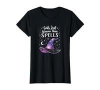 Girls Just Wanna Have Spells Witchy Magical Starry Night T-Shirt, Women, Black, XS