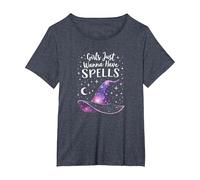 Girls Just Wanna Have Spells Witchy Magical Starry Night T-Shirt, Women's Plus, Heather Blue, 1X