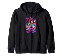 Girls Just Wanna Stay Home Cozy Skeleton Zip Hoodie