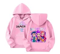 Girls K-pop Hoodie with Cute Anime D-Demon H-Hunters Huntr-x Printed, Long Sleeve Kawaii Pullover Sweatshirt for Kids, Casual Streetwear Top for Kpop Fans Autumn Winter, Pink, 120(6-7 Years)