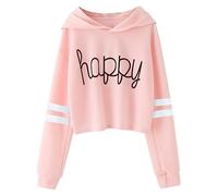 Girls Kids Casual Loose Active Full Sleeves Hoodies Sweatshirts Hooded Short Pullover Letter Print Striped Teen Crop Tops Girls Tops Girls Hoodies with Thumb Holes Pink