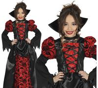 Girls Kids Children Victorian Vampire Dracula Halloween Fancy Dress Costume 5-12